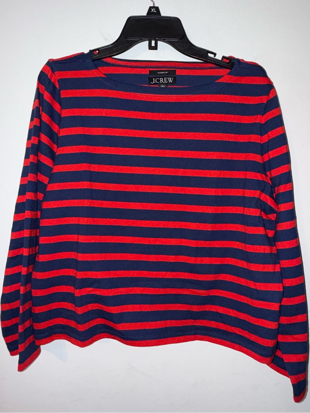 J. Crew Red & Navy Striped Boatneck Long Sleeve Top
